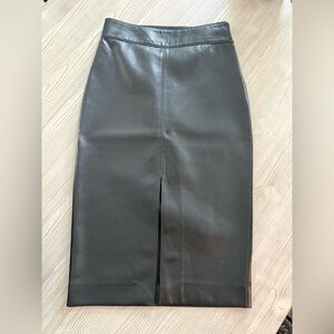 Babaton Black Faux Leather Pencil Skirt with Front Slit